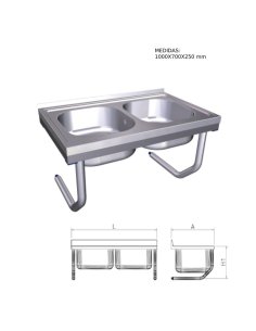 Fregadero inox colgante con palomillas y dos cubetas