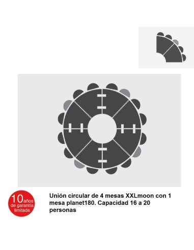 Mesa catering plegable CURVA F75 XLMOON  Unión circular de 4 mesas con 1 mesa planet180