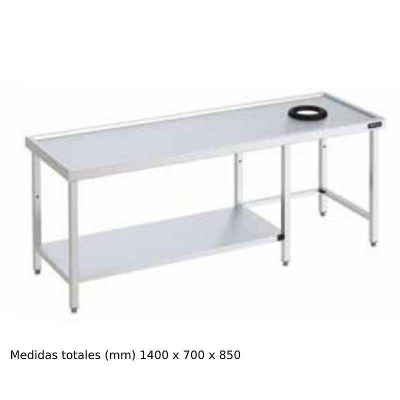 Mesa inox con aro desbarazado con estante DIF05E1470