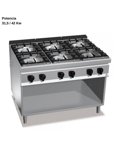Cocina gas industrial 6 Fuegos RMG7F