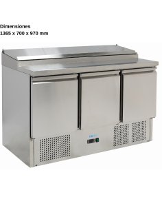 Mesa de ensaladas con tapa 3 puertas DUG-PS300-FC