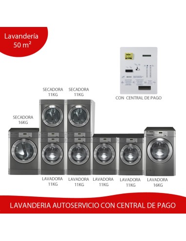 Kit Lavanderia Autoservicio 50 m² Central de Pagos