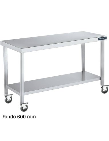Mesa inox con ruedas y balda Fondo 600