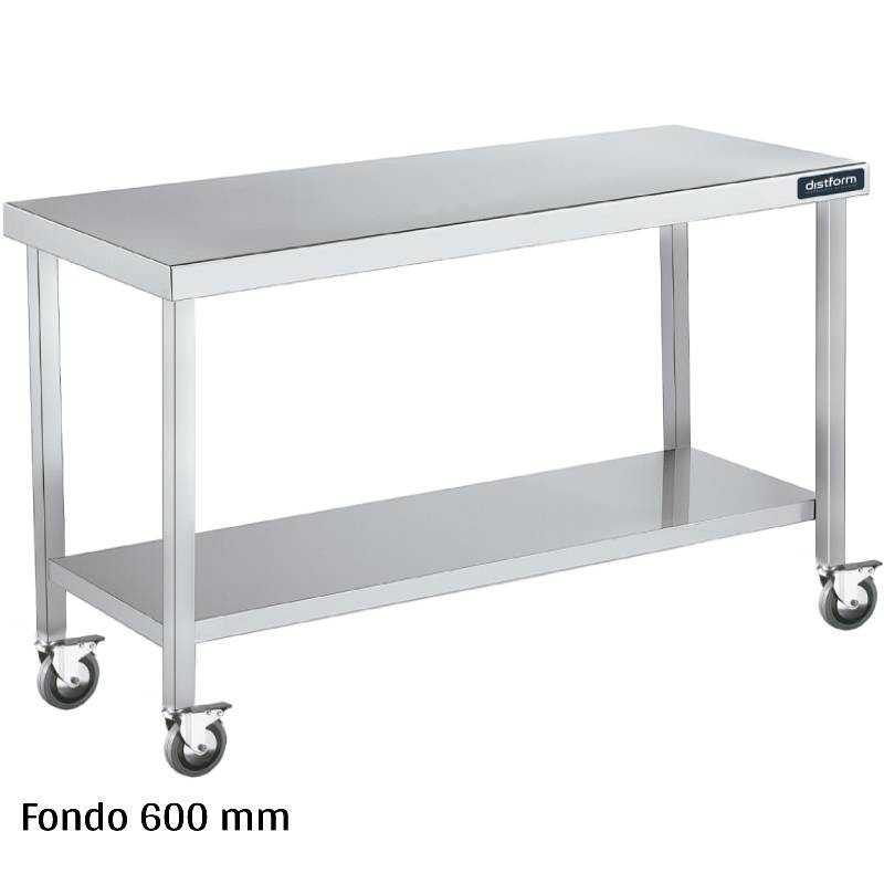 Mesa inox con ruedas y balda Fondo 600