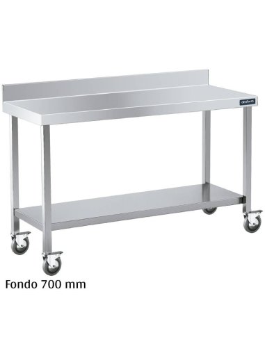Mesa inox mural con ruedas y balda Fondo 700