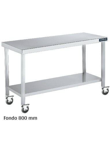 Mesa inox con ruedas y Balda Fondo 800 