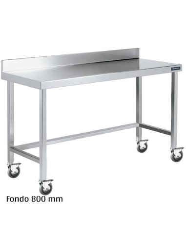 Mesa inox mural con ruedas Fondo 800 