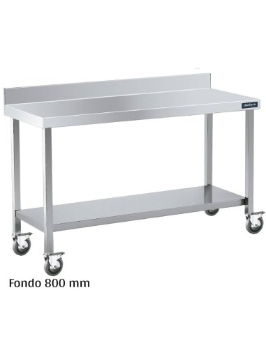 Mesa inox mural con ruedas y balda Fondo 800 