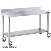 Mesa inox mural con ruedas y balda Fondo 800 