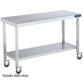 Mesa inox con ruedas y estante Fondo 900 