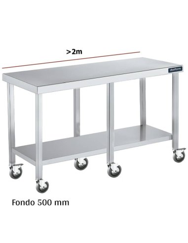 Mesa inox con ruedas y balda F500 +2m DIFC150220+6R 