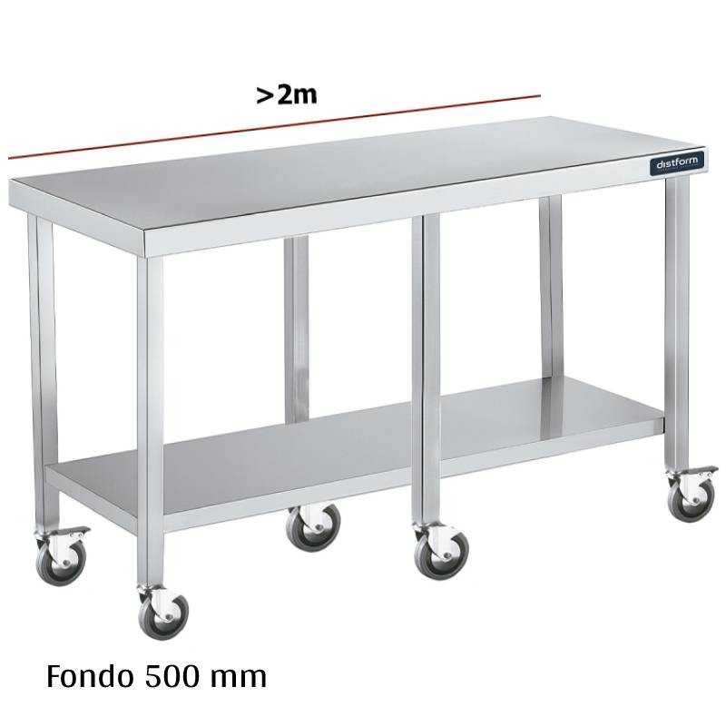 Mesa inox con ruedas y balda F500 +2m DIFC150220+6R 