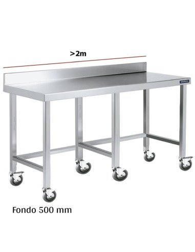 Mesa inox mural con ruedas F500 +2m DIFM050220+6R 
