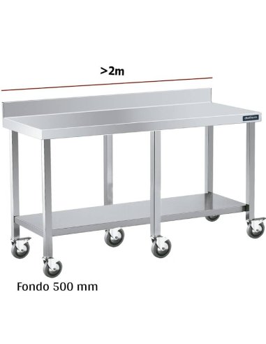 Mesa inox mural con ruedas y balda F500 +2m DIFM150220 