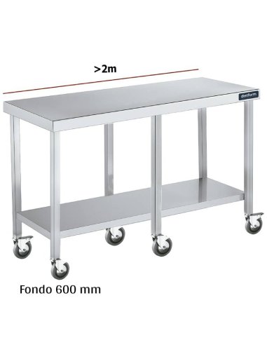 Mesa inox con ruedas y balda F600 +2m DIFC160220+6R 