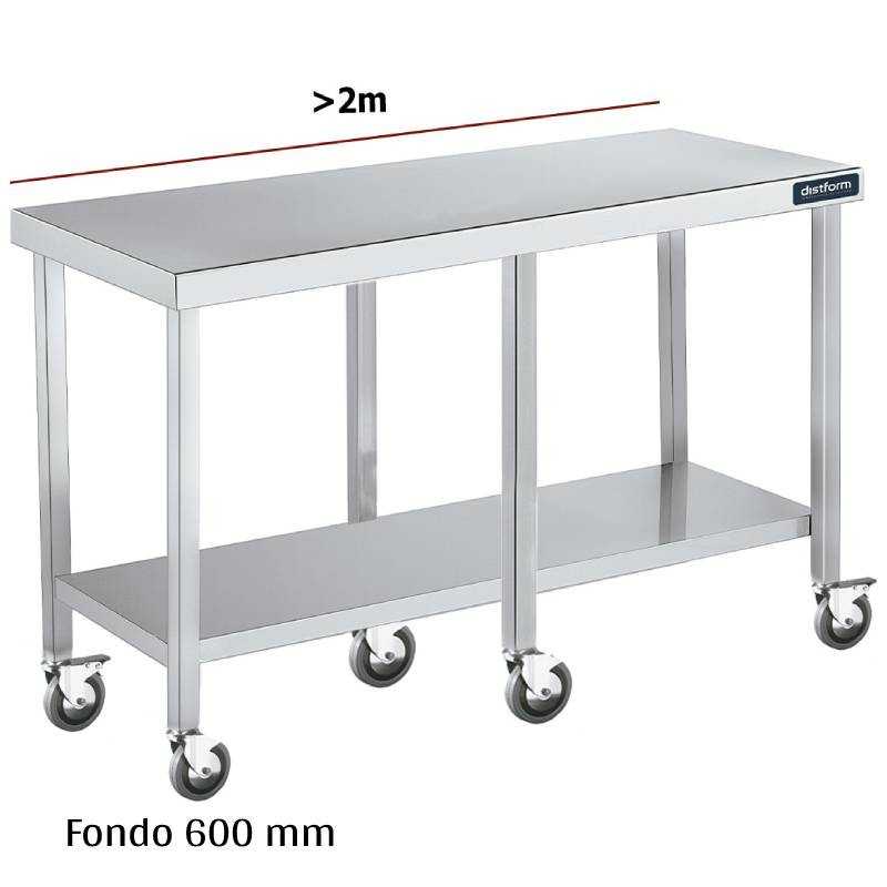 Mesa inox con ruedas y balda F600 +2m DIFC160220+6R 