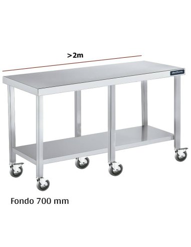 Mesa inox con ruedas y balda F700 +2m DIFC170220+6R 