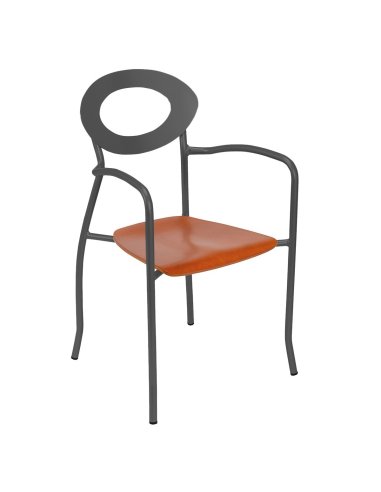Sillón cafetería asiento madera 2R025MA armazón negro