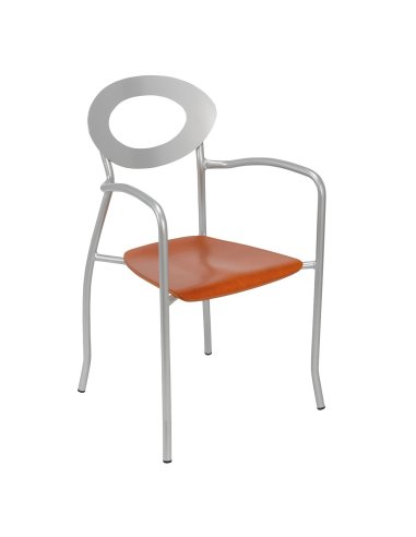 Sillón cafetería asiento madera 2R025MA armazón negro