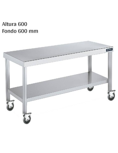 Mesa cocina inox Altura 600 Ruedas y Balda F600 