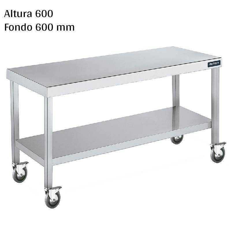 Mesa cocina inox Altura 600 Ruedas y Balda F600 