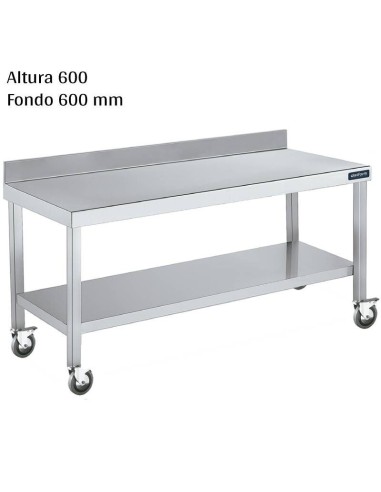 Mesa mural inox Altura 600 Ruedas y Balda F600 