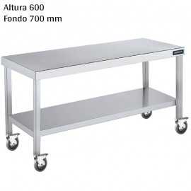 Mesa cocina inox Altura 600 Ruedas y Balda F700