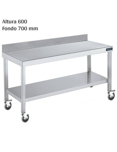Mesa mural inox Altura 600 Ruedas y Balda F700