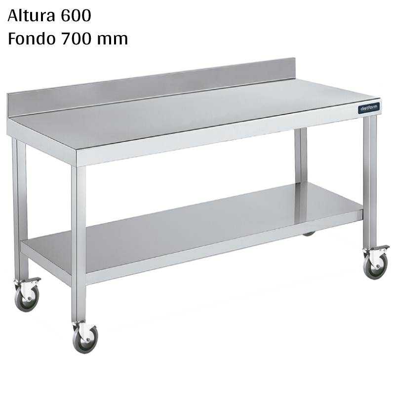 Mesa mural inox Altura 600 Ruedas y Balda F700