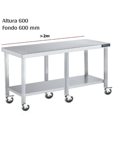 Mesa cocina inox Baja con ruedas y estante F600 +2m DIFC166220+6RB 