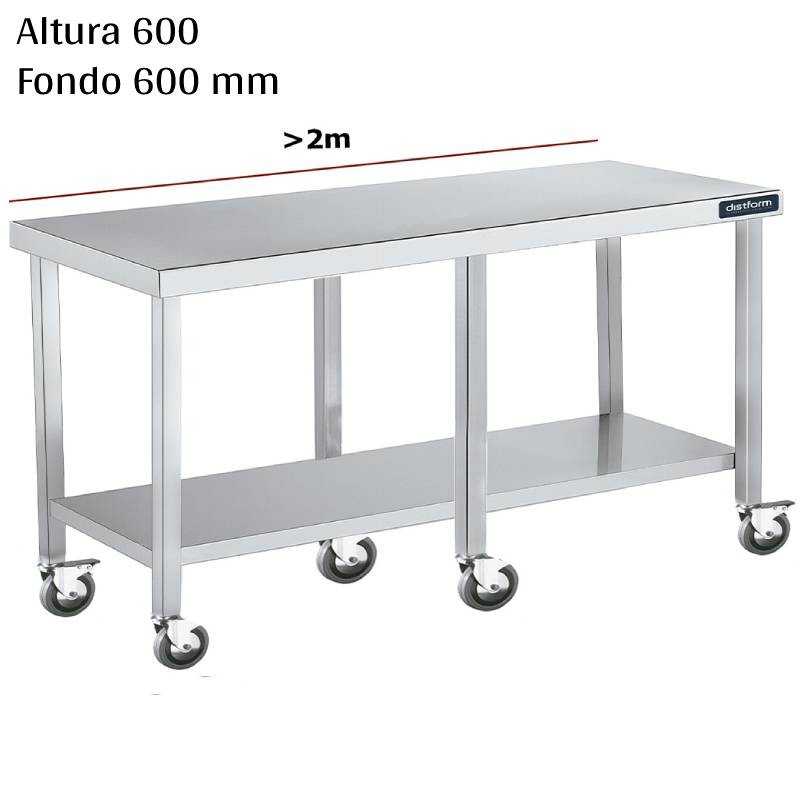 Mesa cocina inox Baja con ruedas y estante F600 +2m DIFC166220+6RB 