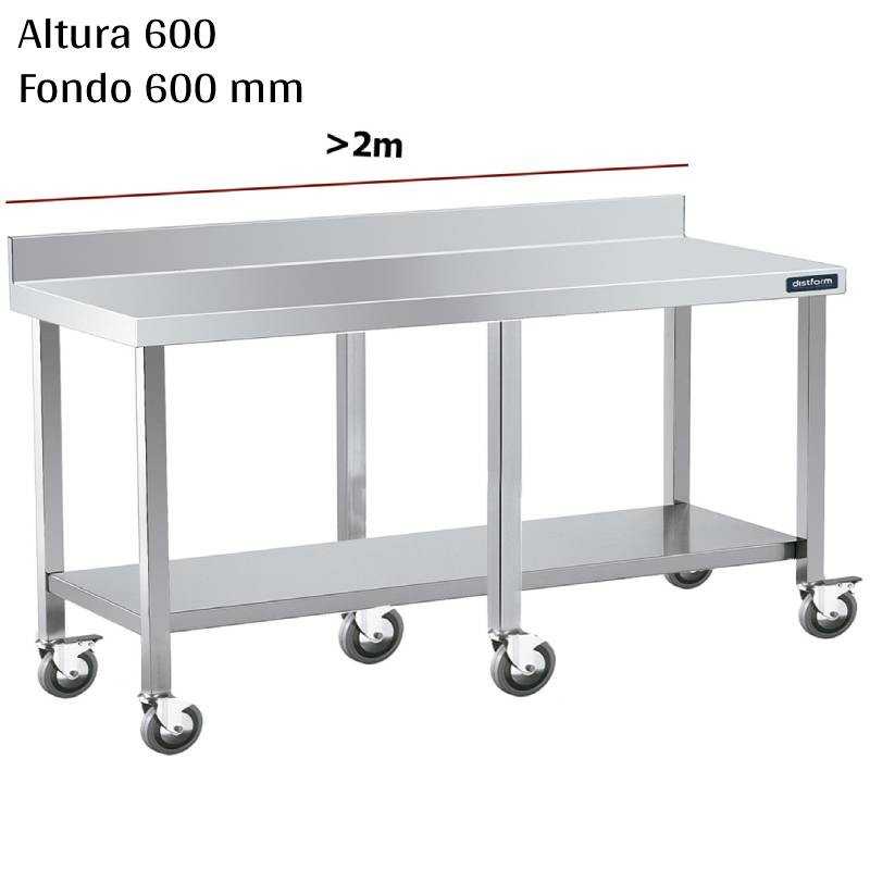 Mesa inox mural Baja con ruedas y estante F600 +2m DIFM166220+6RB 