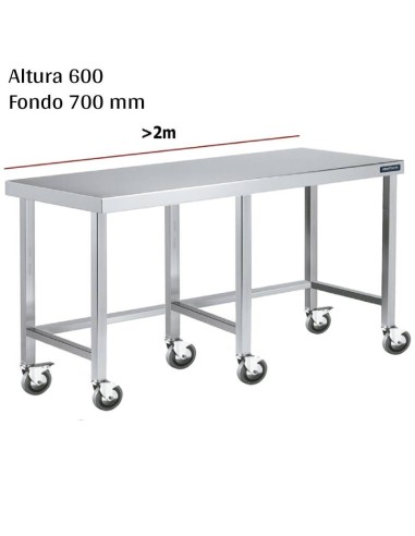 Mesa cocina inox Baja con ruedas F700 +2m DIFC067220+6RB 