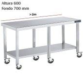 Mesa cocina inox Baja con ruedas y estante F700 +2m DIFC167220+6RB 