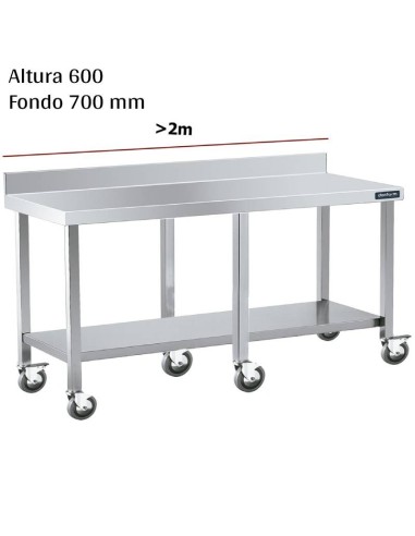Mesa inox mural Baja con ruedas y estante F700 +2m DIFM167220+6RB 