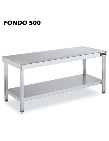 Mesa Acero Inoxidable Central con estante fondo 500
