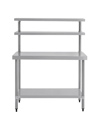 Mesa acero inoxidable con estantes altos Vista Frontal