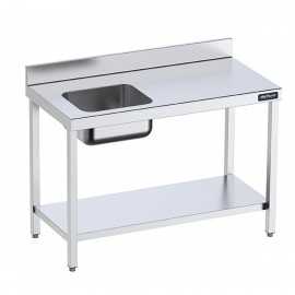 Mesa Inox. Chef cubeta izquierda con estante fondo 600