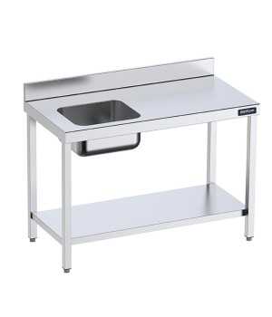 Mesa Acero inox. Chef con cubeta a la izquierda fondo 700