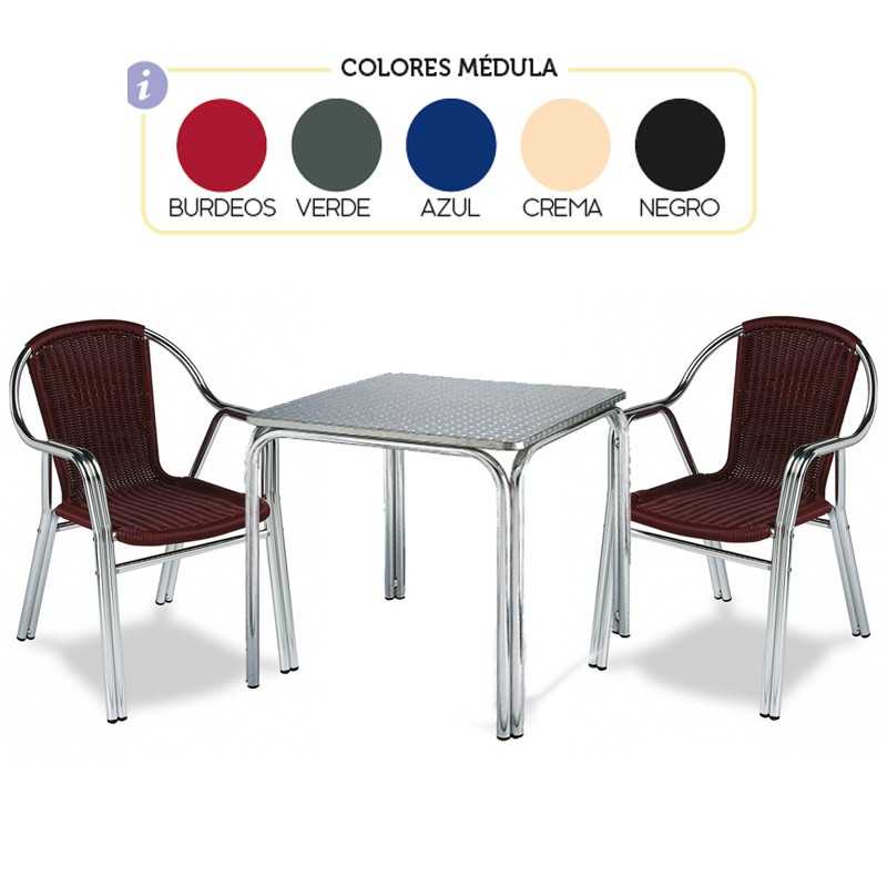 Conjunto comedor mesa plegable redonda 90cm + 4 sillas con brazos JAVA  LIGHT