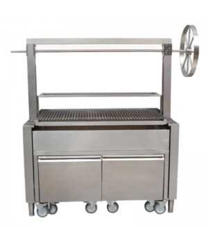Parrilla de carbón profesional argentina con rueda lateral en acero inoxidable KMPVG-4