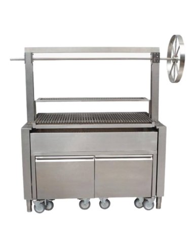 Barbacoa de carbón profesional argentina con rueda lateral en acero inoxidable KMPVG-4