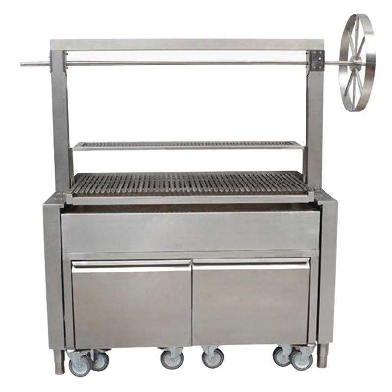 Barbacoa de carbón profesional argentina con rueda lateral en acero inoxidable KMPVG-4