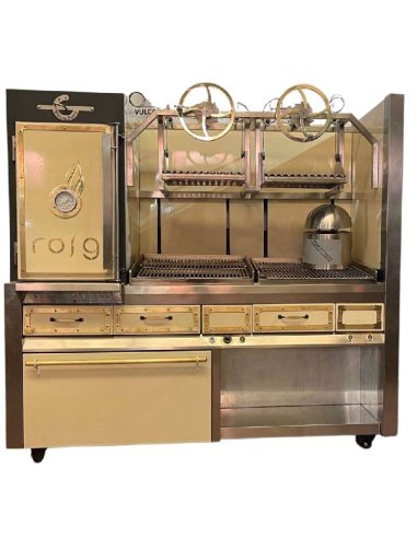 Parrilla de carbón profesional inox con superficies de asar redondas, color personalizado PCIVG-RG 