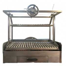 Parrilla de carbón profesional inox y de sobremesa, con rueda de elevación frontal PCIVG-SM