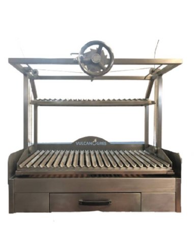 Parrilla de carbón profesional inox y de sobremesa, con rueda de elevación frontal PCIVG-SM