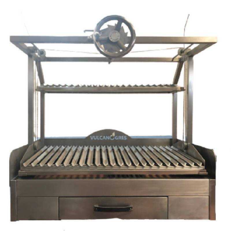 Parrilla de carbón profesional inox y de sobremesa, con rueda de elevación frontal PCIVG-SM