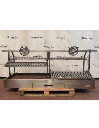 Parrilla Vasca de carbón profesional inox de sobremesa, con dos ruedas de elevación PCIVG-VC