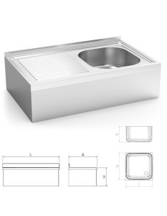 Fregadero inox colgante con faldón, una cubeta y escurridor izquierdo