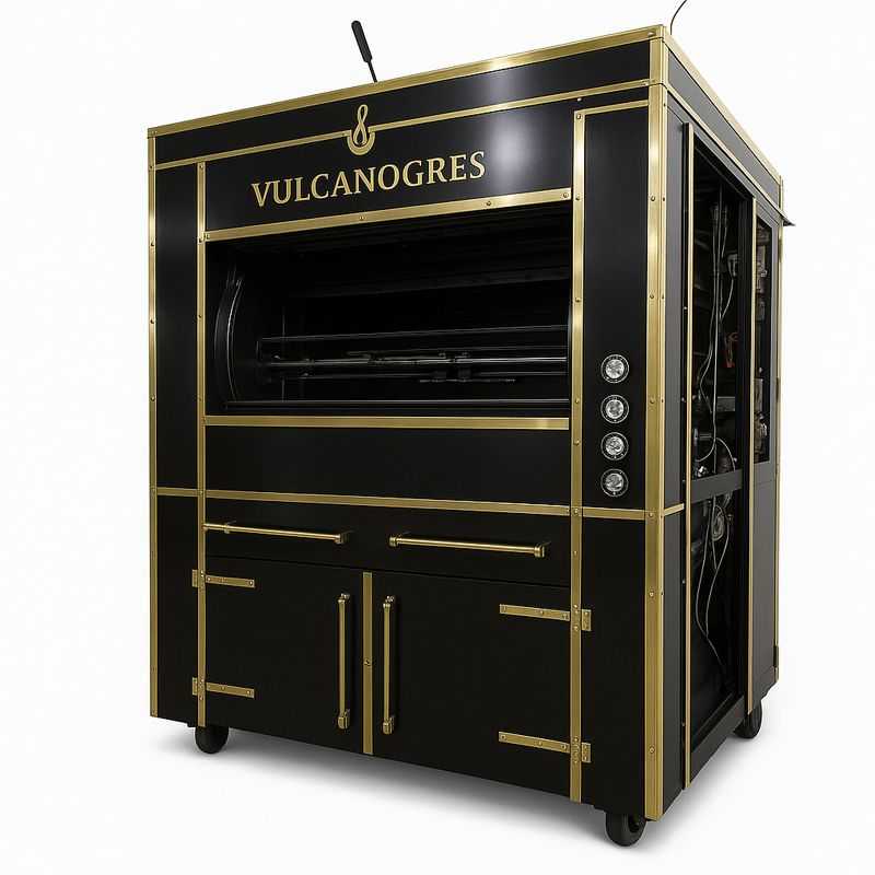 Asador de pollos al carbón de 6 astas carcasa cuadrada inox APCVG30
